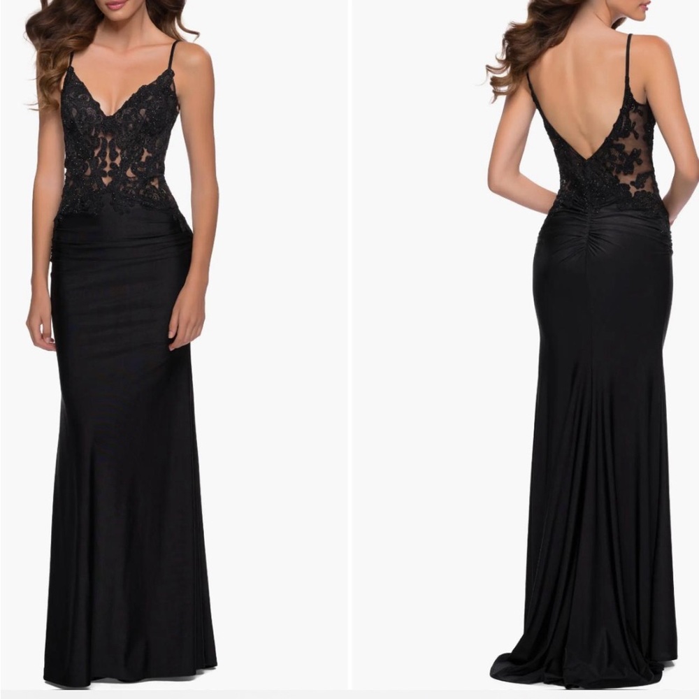 La Femme Lace Prom Dress
